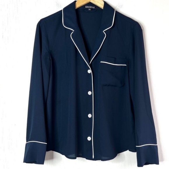 J. Crew Mercantile Navy Blue & White "nap all day" Sleep Shirt - M - Picture 5 of 8
